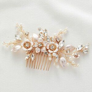 🆕Women Gold Hair Comb Handmade Rose Gold Bridal Hair Accessory for Weddings